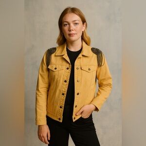 Stylish Mustard Jean Jacket with Embellishments
A2